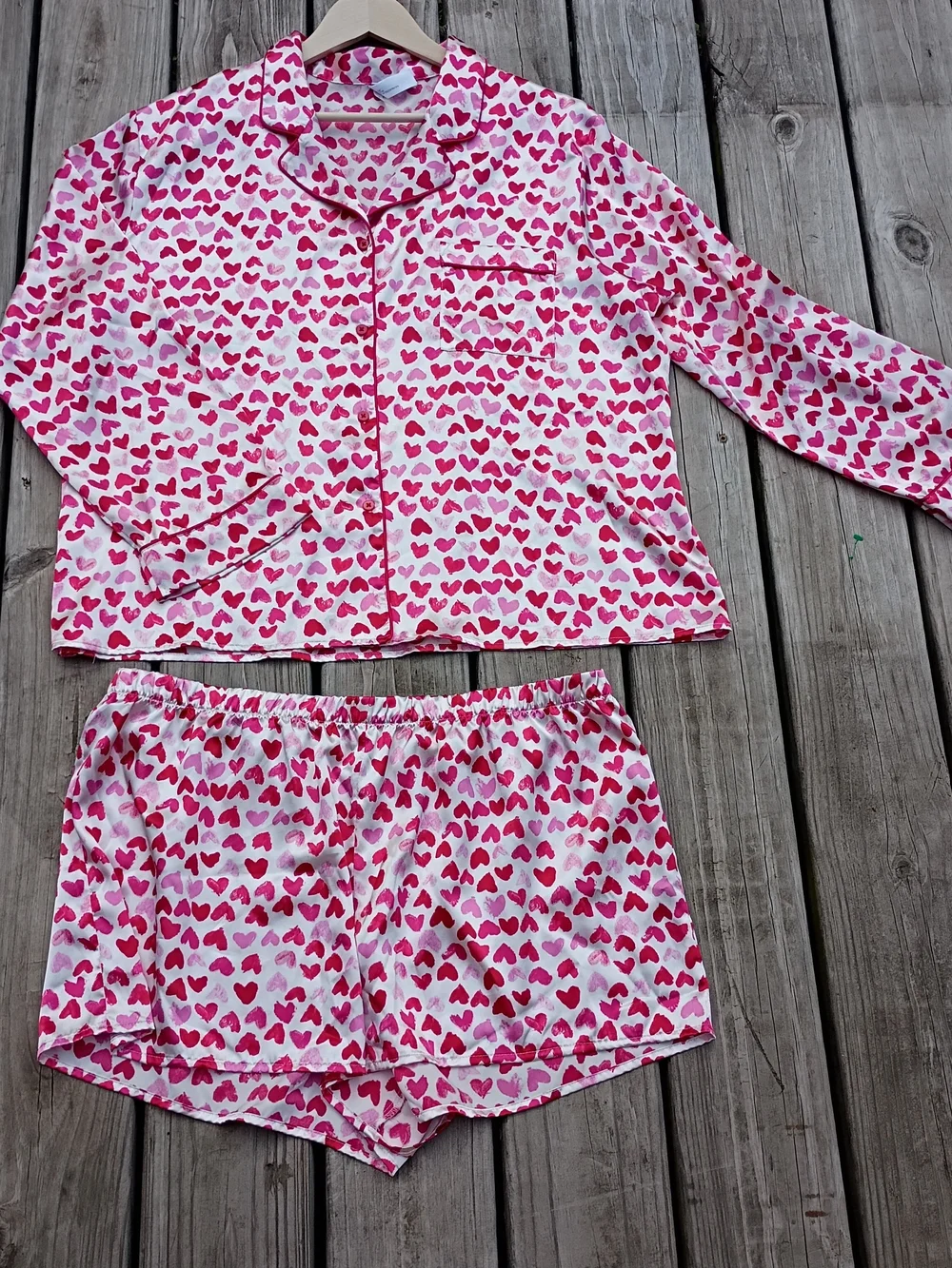 Women's Lilac+London Heart-Print Pink Pajama Set XXL